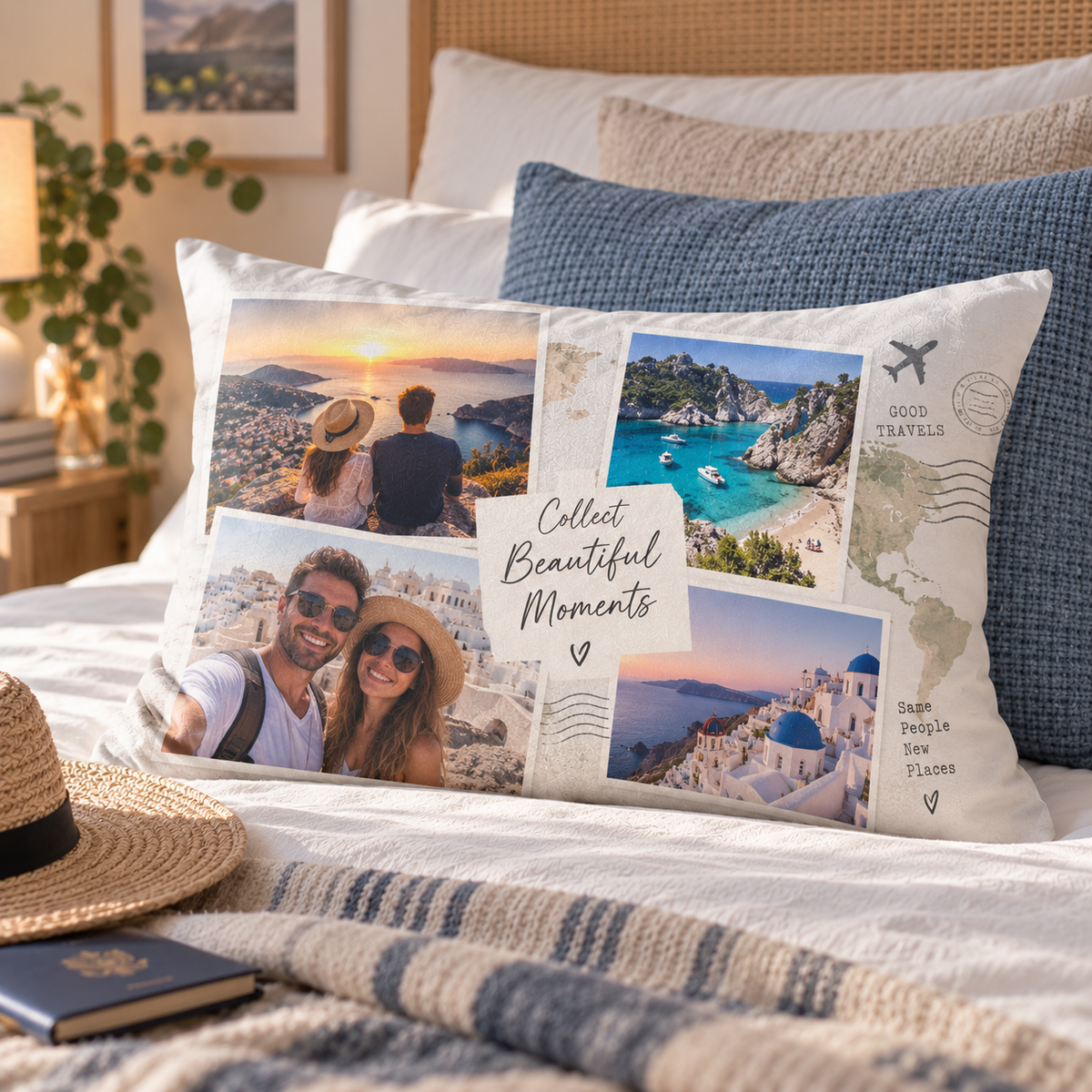 Personalised Travel 4 Photo Pillowcase  - Custom Design With Photo & Message