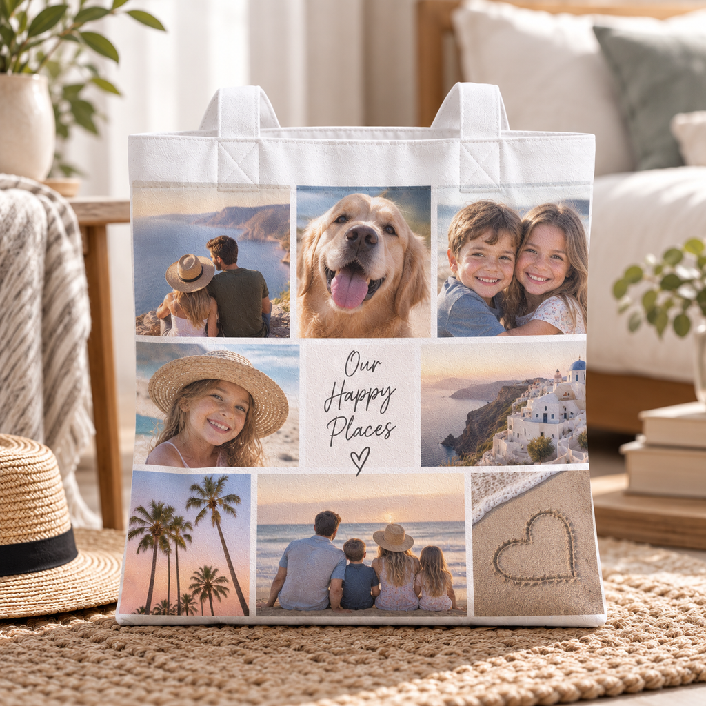 Personalised 8 Photos Collage Tote Bag – Upload Your Own Photos | Custom Photo Shopping Bag