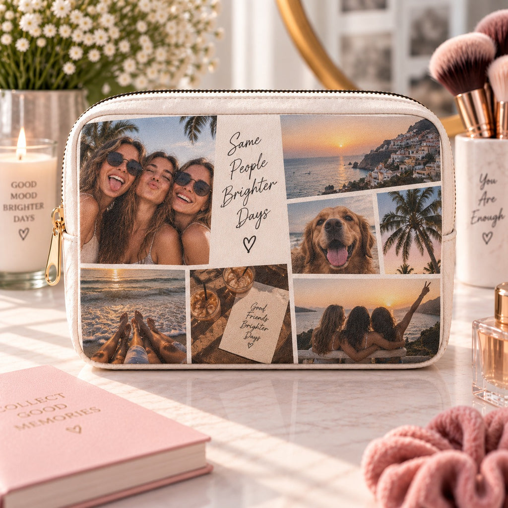 Personalised 7 Photos Collage Make-Up Bag – Upload Your Own Photos | Custom Photo Cosmetic Bag