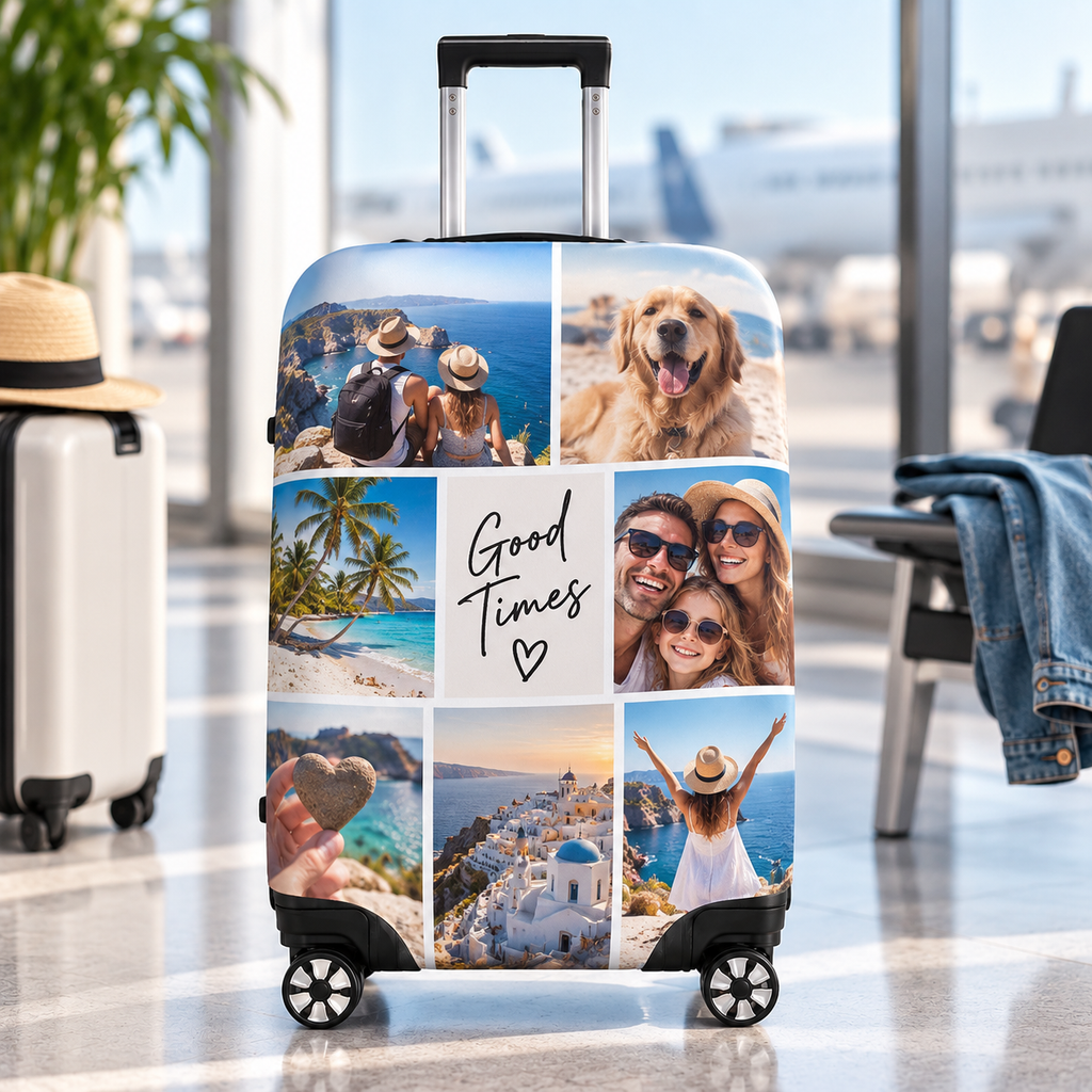 Personalised 7 Photos Collage Luggage Cover - Custom Luggage Cover With Your Photos
