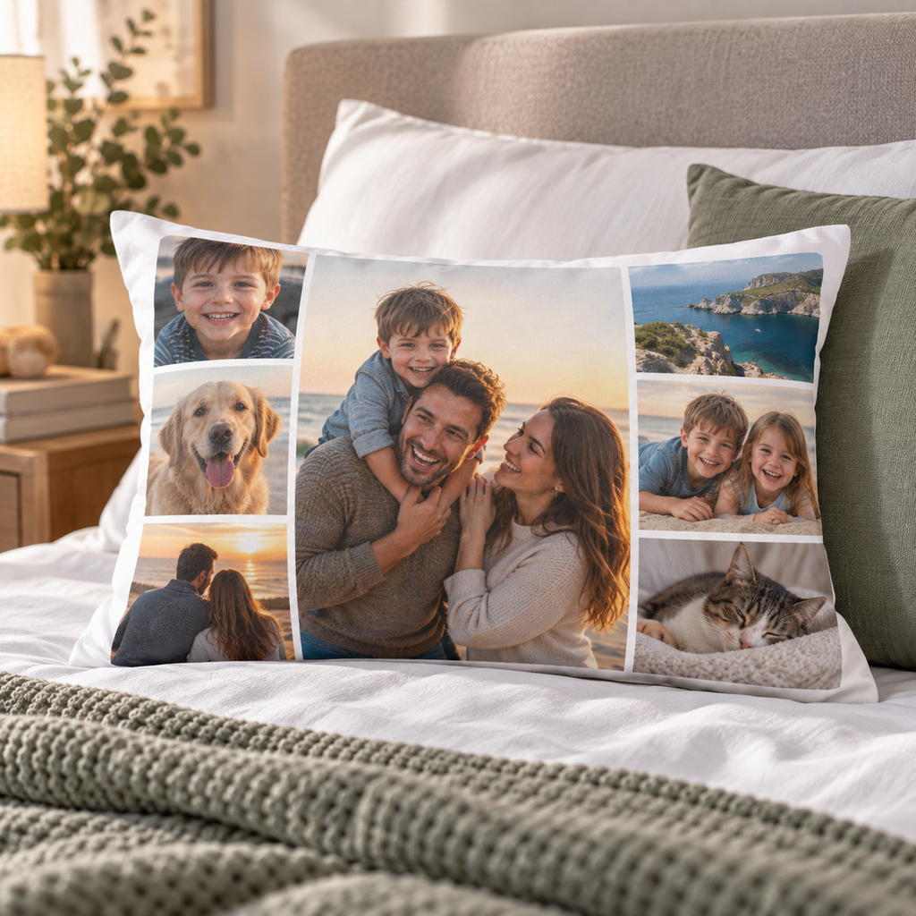 Personalised 7 Photos Collage Pillowcase  - Custom Design With Your Photos