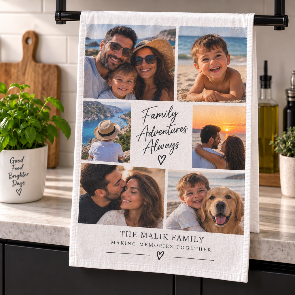 Personalised 6 Photos Collage Tea Towel  - Custom Design With Your Photos