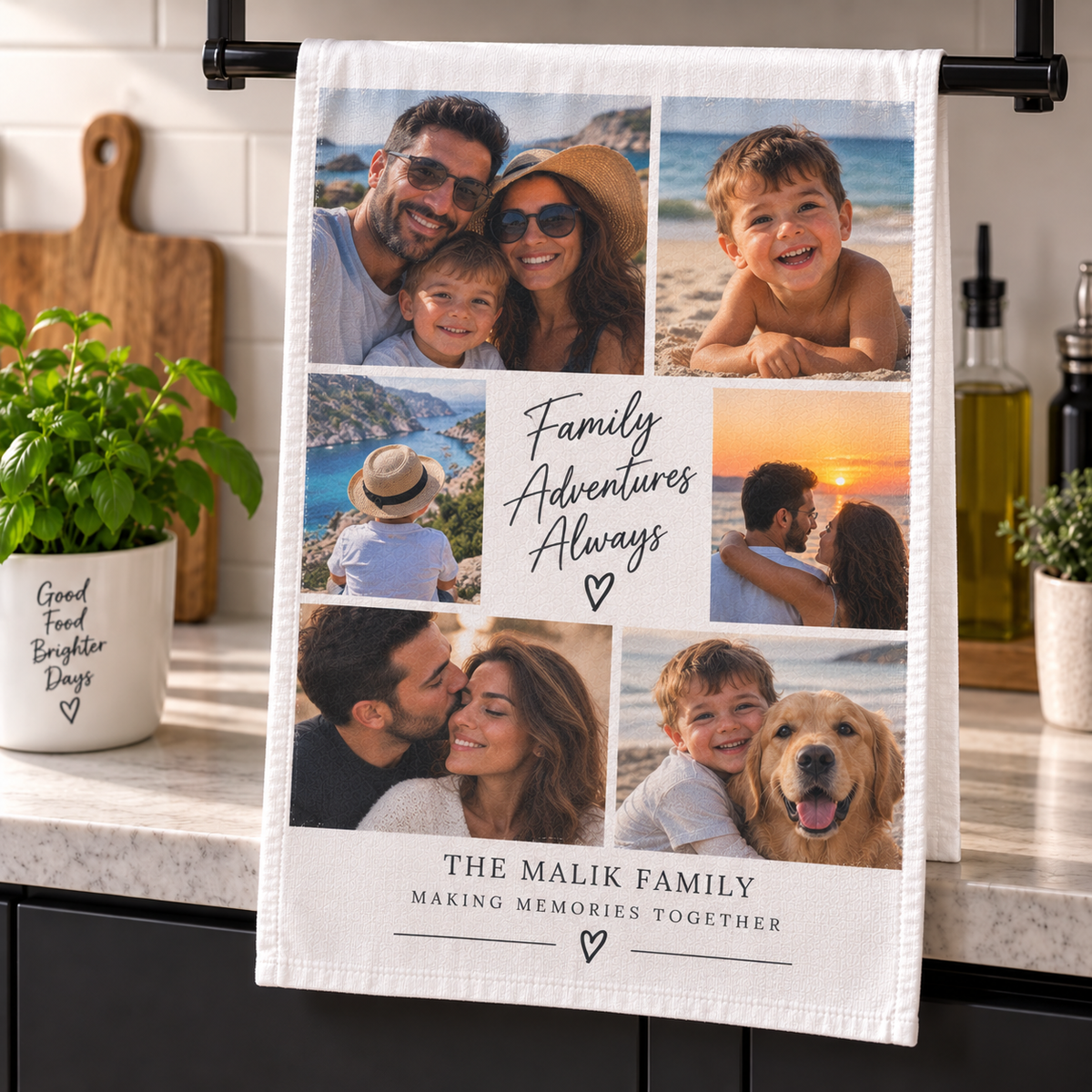 Personalised 6 Photos Collage Tea Towel  - Custom Design With Your Photos
