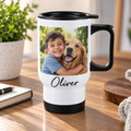 Personalised Photo & Name Travel Mug – Upload Your Own Photo and Name | Custom Photo Travel Cup