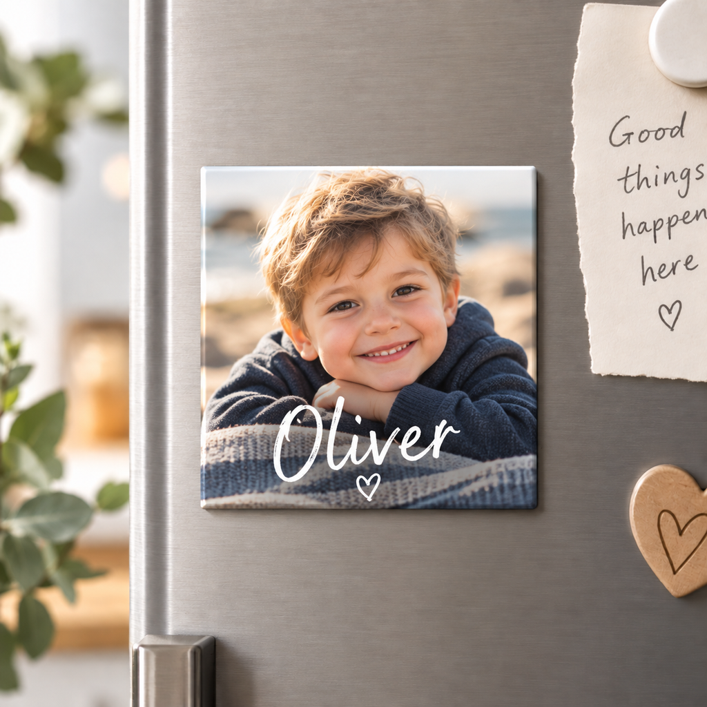Personalised Photo & Name Magnet – Upload Your Own Photo and Name | Custom Fridge Magnet