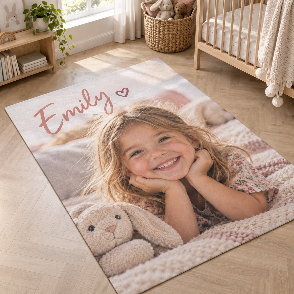 Personalised Photo & Name Rug - Custom Rug With Your Photo & Name