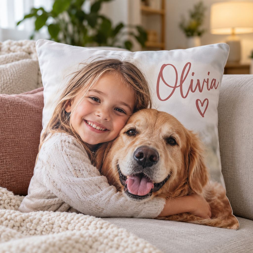 Personalised Photo & Name Cushion - Custom Cushion With Your Photo & Name