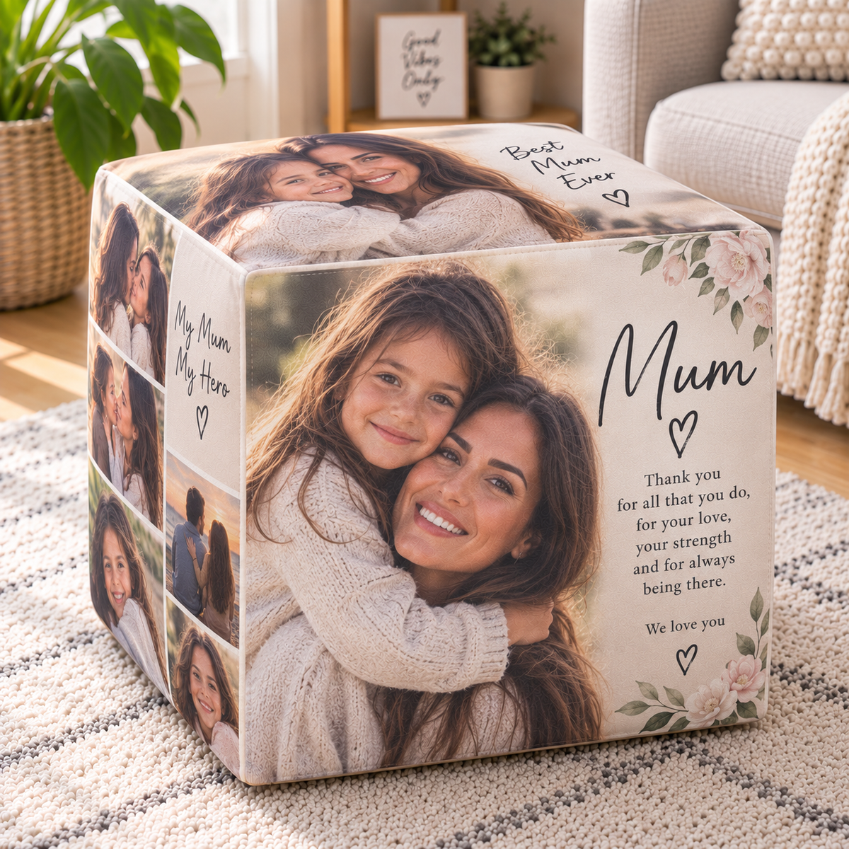 Personalised 5 Photos & Message Pouffe  - Custom Design With Your Photo & Message