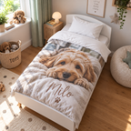 Personalised Pet Photo Cot Bedding Duvet Cover & Pillowcase Set - Custom Dog & Cat Cot Bedding Duvet Cover & Pillowcase Set With Name