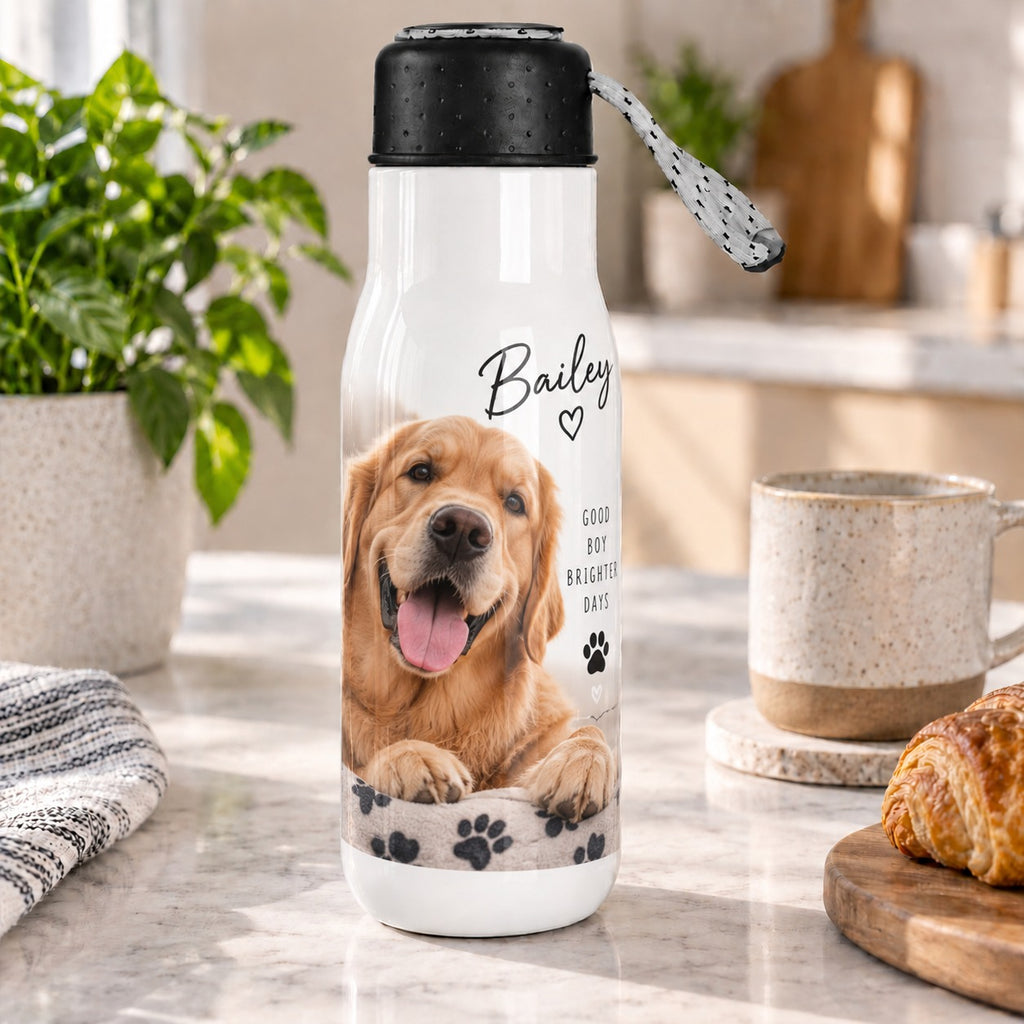 Personalised Pet Photo Travel Bottle – Upload Your Own Pet Photo and Name | Custom Photo Water Bottle