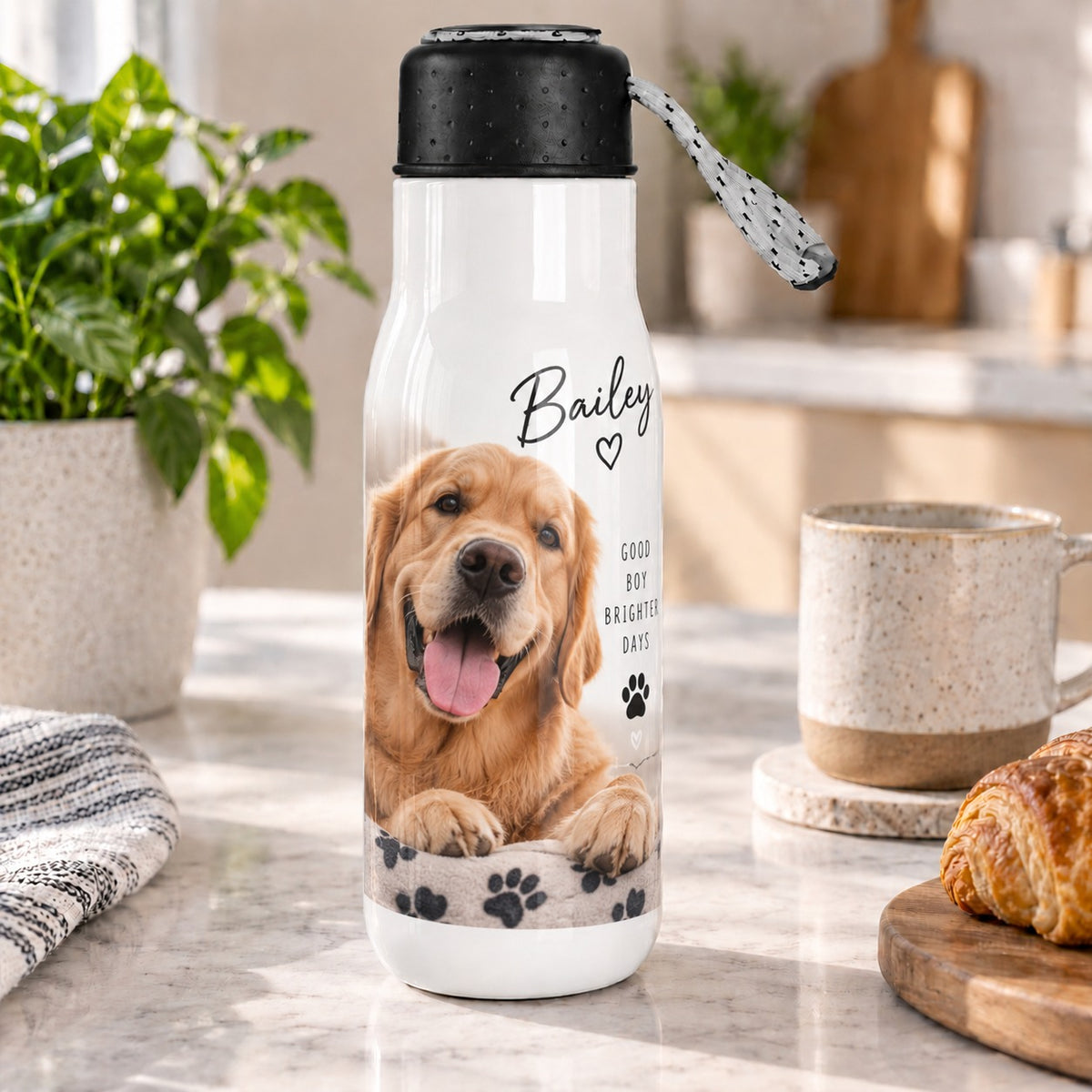 Personalised Pet Photo Travel Bottle – Upload Your Own Pet Photo and Name | Custom Photo Water Bottle