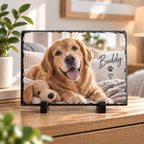 Personalised Pet Photo Slate – Upload Your Own Pet Photo and Name | Custom Picture Slate Stand