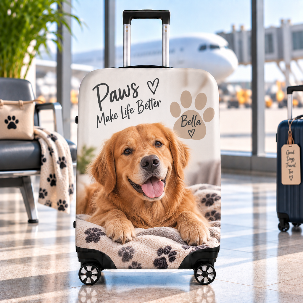 Personalised Pet Photo Luggage Cover - Custom Dog & Cat Luggage Cover With Name