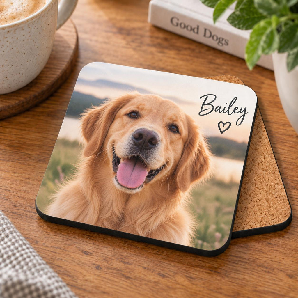 Personalised Pet Photo Coaster – Upload Your Own Pet Photo and Name | Custom Picture Coaster