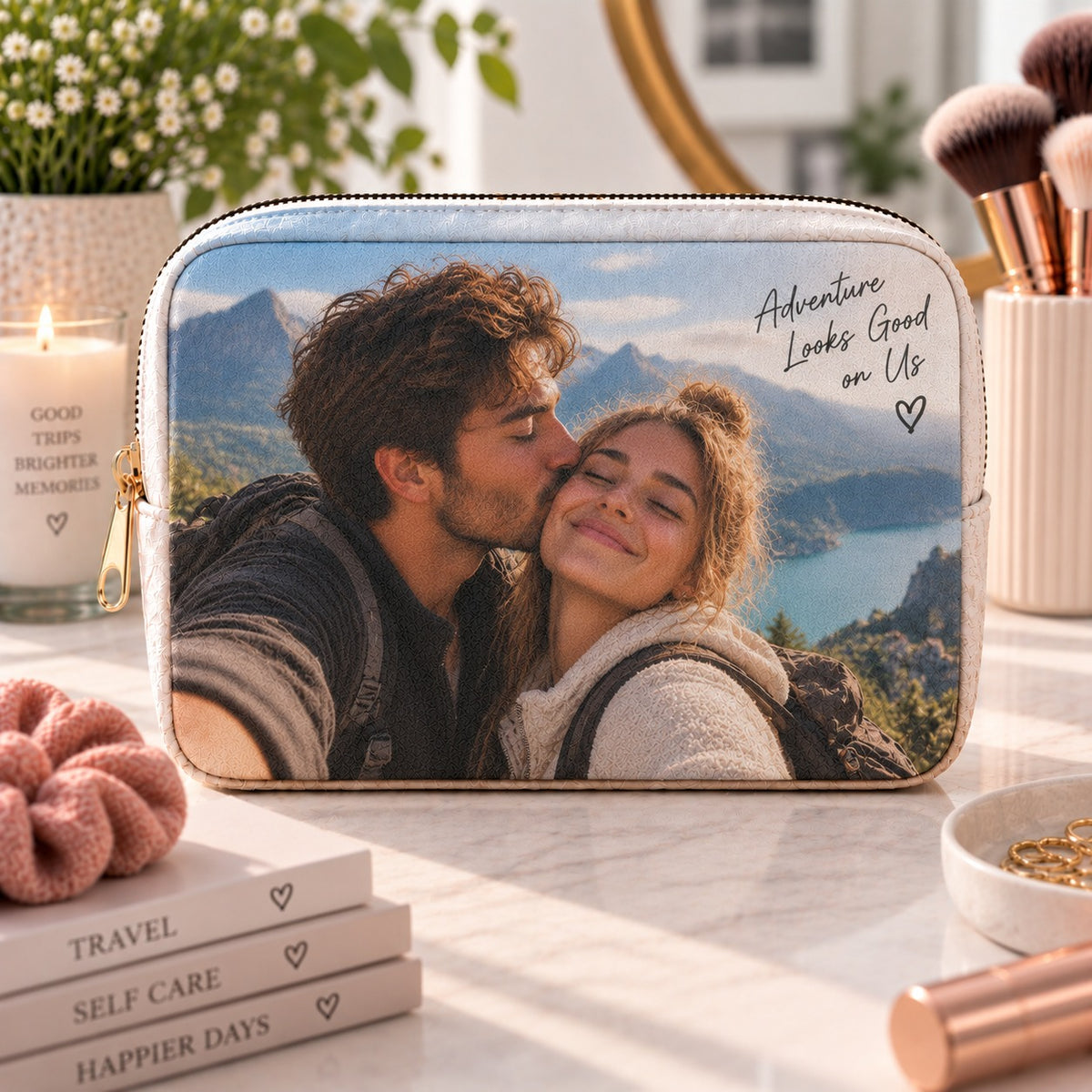 Personalised Couple Photo With Message Make-Up Bag – Upload Your Own Photo and Message | Custom Photo Cosmetic Bag