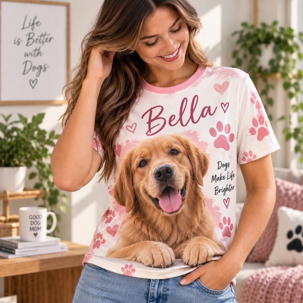 Personalised Pet Photo T-shirt  - Custom Dog & Cat Design With Name