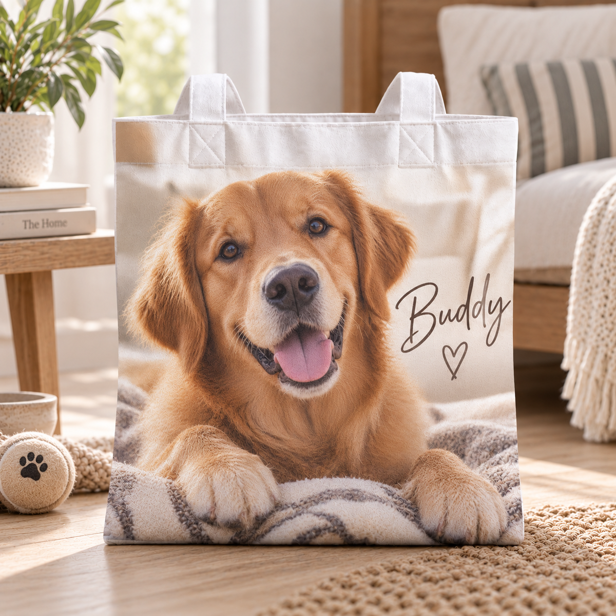 Personalised Pet Photo Tote Bag – Upload Your Own Pet Photo and Name | Custom Photo Shopping Bag