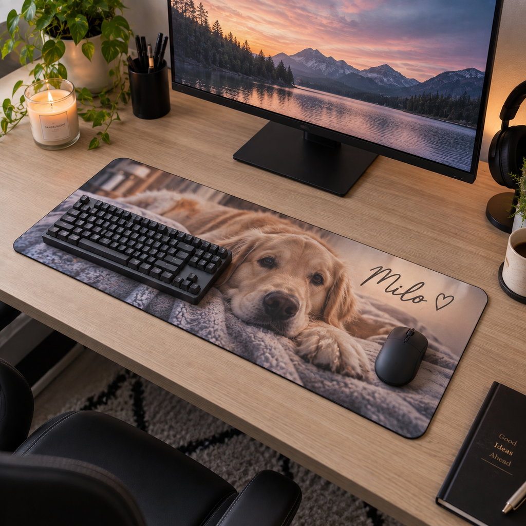 Personalised Pet Photo & Name Gaming Mat – Custom 1 Photos & Name Design