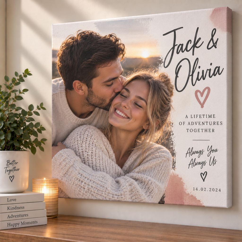 Personalised Couples Photo Canvas - Custom Romantic Canvas With Photos, Names & Date