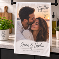 Personalised Photo Tea Towel  - Custom Romantic Design With Photo, Names & Date