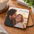 Personalised Couples Photo Coaster – Upload Your Own Photo, Names and Date | Custom Picture Coaster