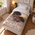Personalised Couples Photo Cot Bedding Duvet Cover & Pillowcase Set - Custom Romantic Cot Bedding Duvet Cover & Pillowcase Set With Photos, Names & Date