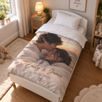 Personalised Couples Photo Cot Bedding Duvet Cover & Pillowcase Set - Custom Romantic Cot Bedding Duvet Cover & Pillowcase Set With Photos, Names & Date
