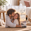 Personalised Couples Photo Tote Bag – Upload Your Own Photo, Names and Date | Custom Photo Shopping Bag