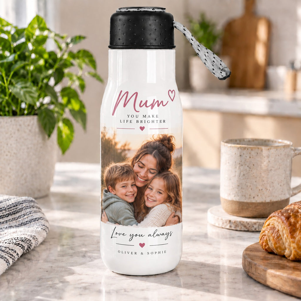 Personalised Mum Photo Travel Bottle – Upload Your Own Photo and Message | Custom Photo Water Bottle