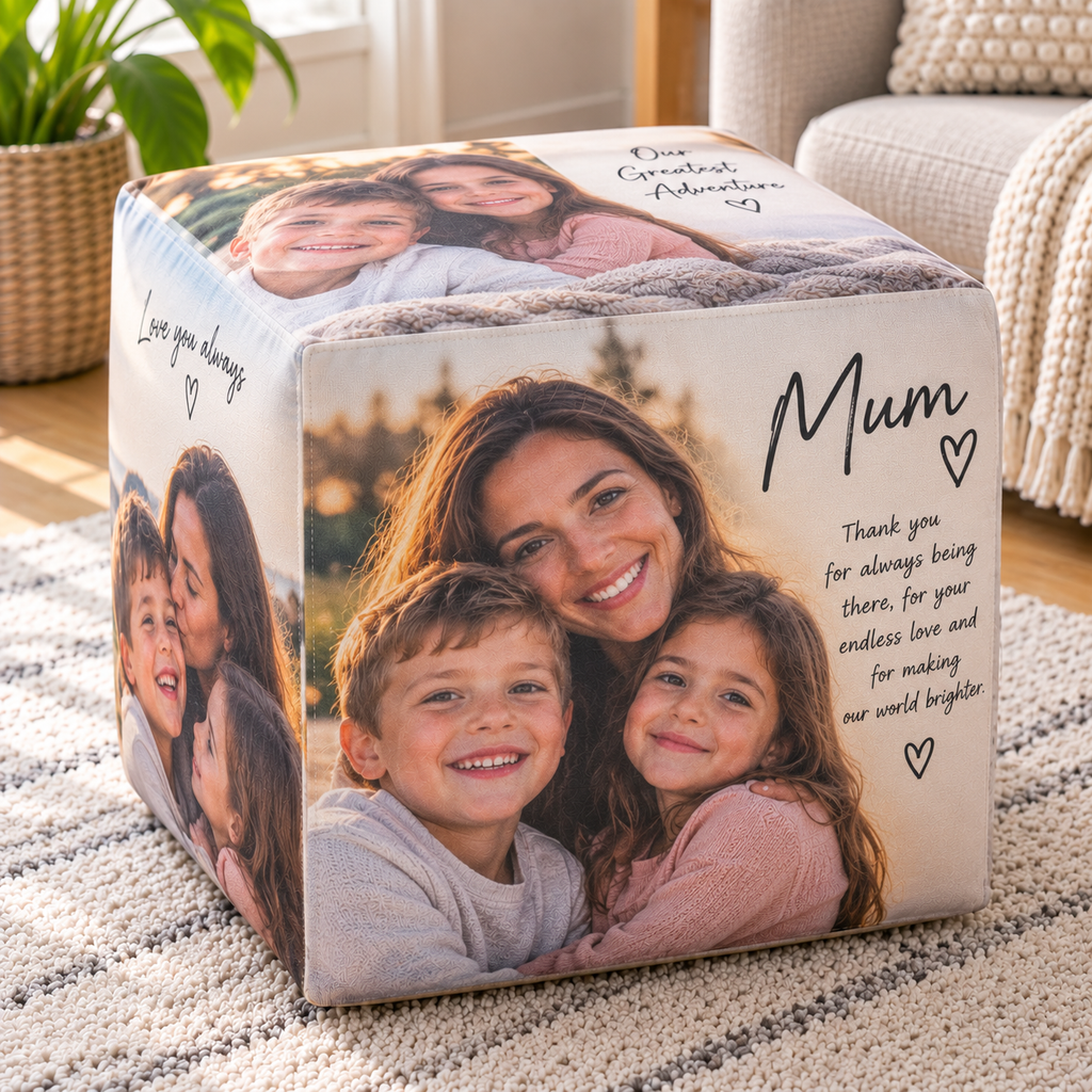 Personalised Mum 3 Photos Pouffe  - Custom Mother's Day Design With Photo & Message