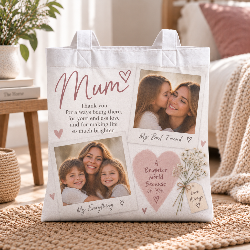 Personalised Mum Photo Tote Bag – Upload Your Own Photo and Message | Custom Photo Shopping Bag