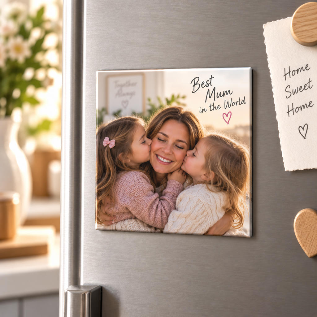 Personalised Mum Photo Magnet – Upload Your Own Photo and Message | Custom Fridge Magnet