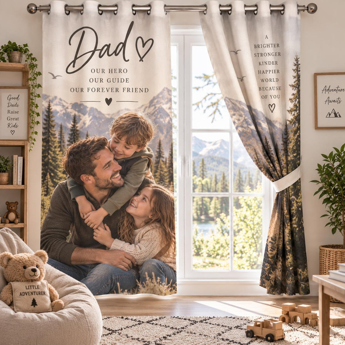 Personalised Dad Photo Curtain - Custom Father's Day Curtain With Photo & Message