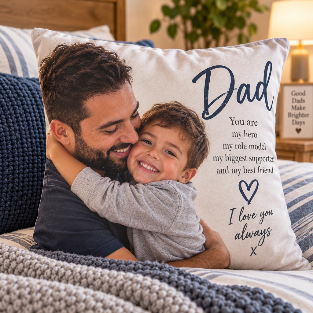 Personalised Dad Photo Cushion - Custom Father's Day Cushion With Photo & Message