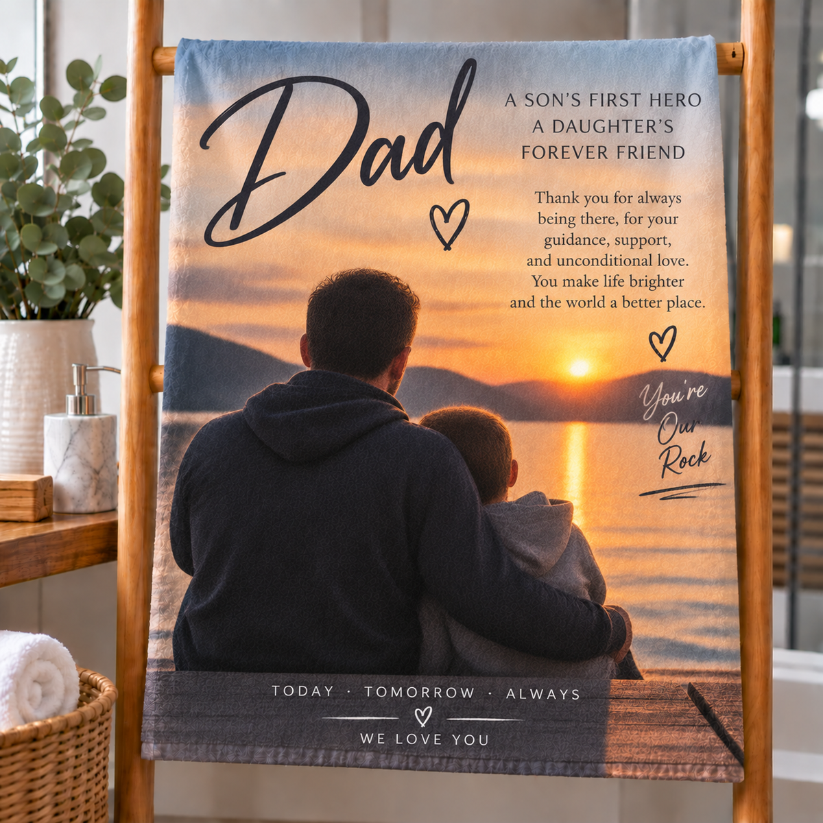 Personalised Dad Photo Towel - Custom Father's Day Design With Photo & Message