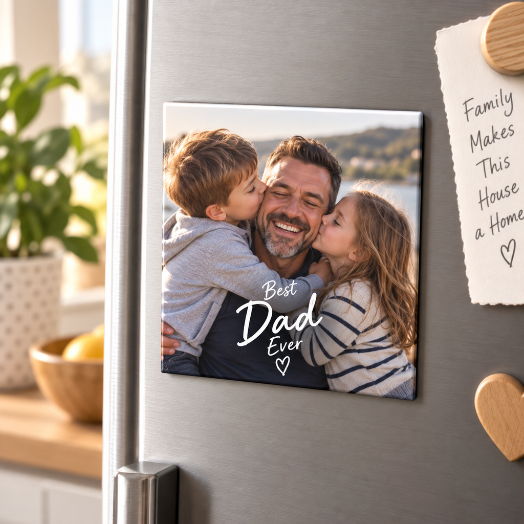 Personalised Dad Photo Magnet – Upload Your Own Photo and Message | Custom Fridge Magnet