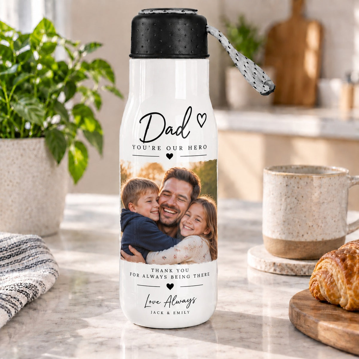 Personalised Dad Photo Travel Bottle – Upload Your Own Photo and Message | Custom Photo Water Bottle