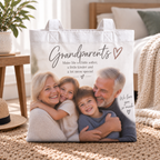 Personalised Grandparents Photos Tote Bag – Upload Your Own Photos and Message | Custom Photo Shopping Bag