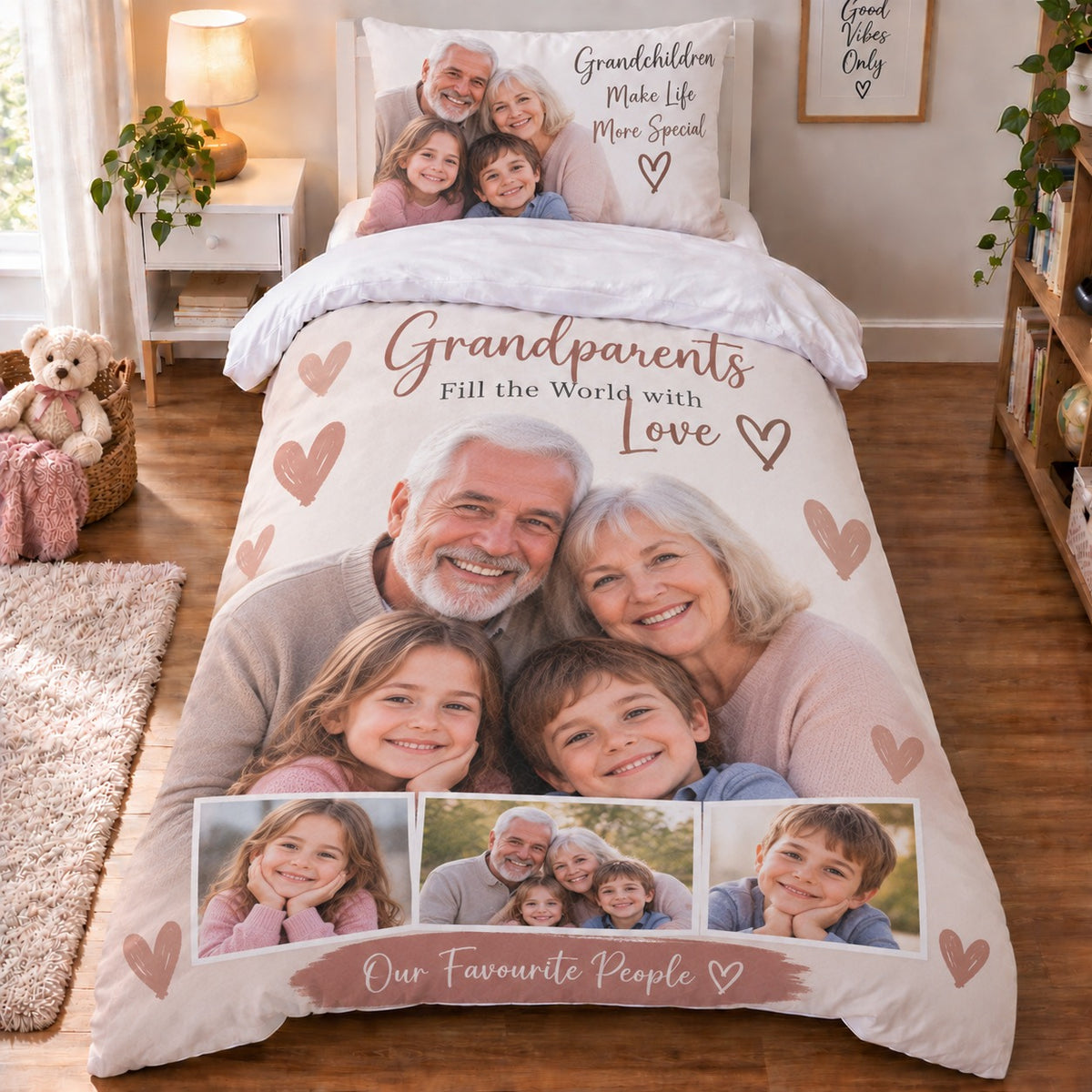 Personalised Grandparents  4 Photos Duvet Cover  - Custom Design With Photo & Message