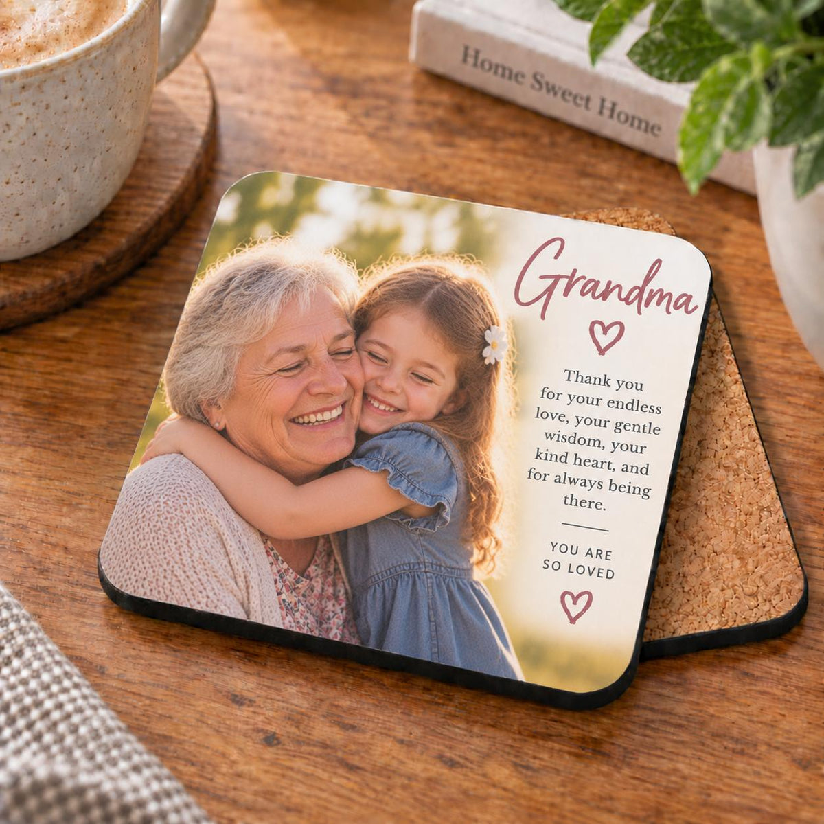 Personalised Grandparents 3 Photos Coaster – Upload Your Own Photos and Message | Custom Picture Coaster