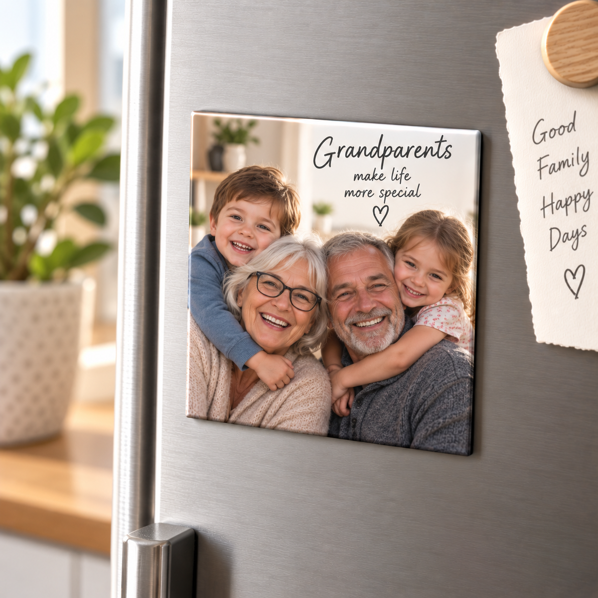Personalised Grandparents 3 Photos Magnet – Upload Your Own Photos and Message | Custom Fridge Magnet