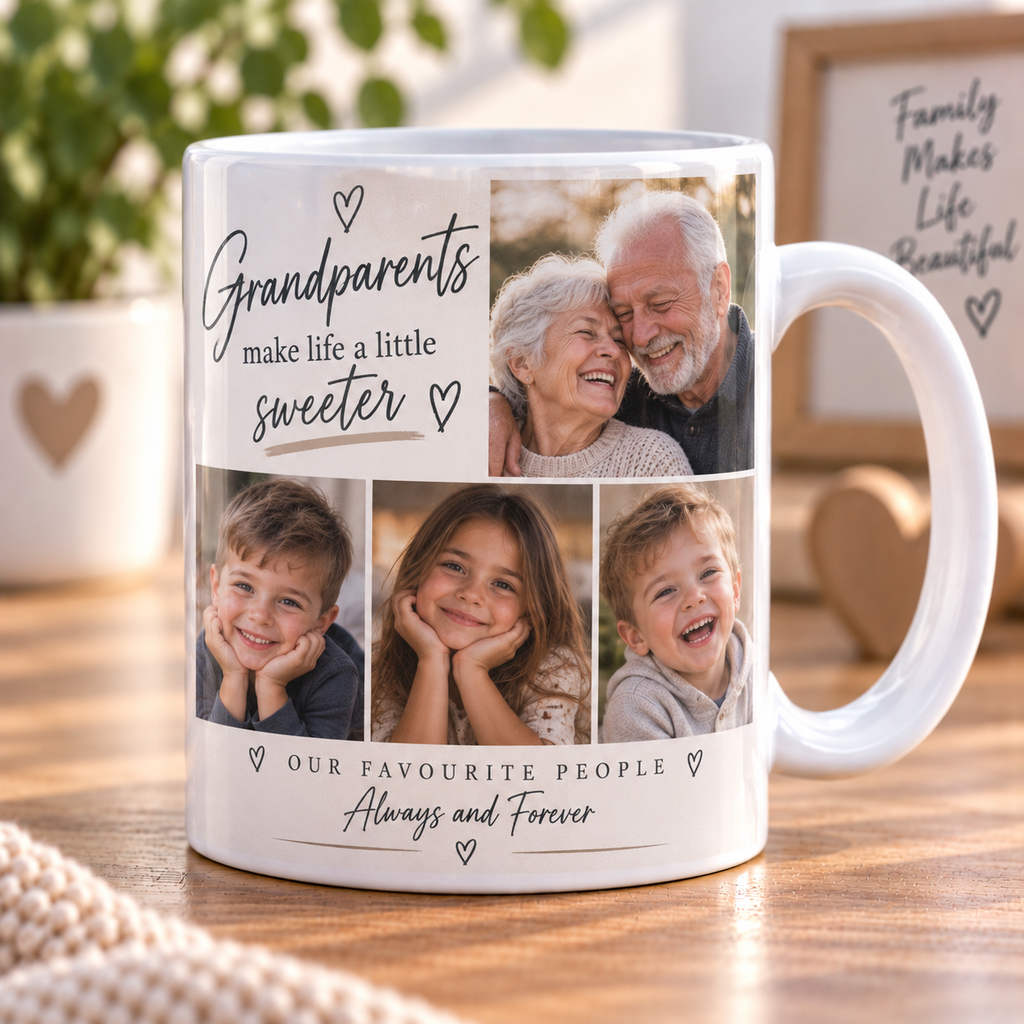 Personalised Grandparents 4 Photos Mug - Custom Mug With Photo & Message