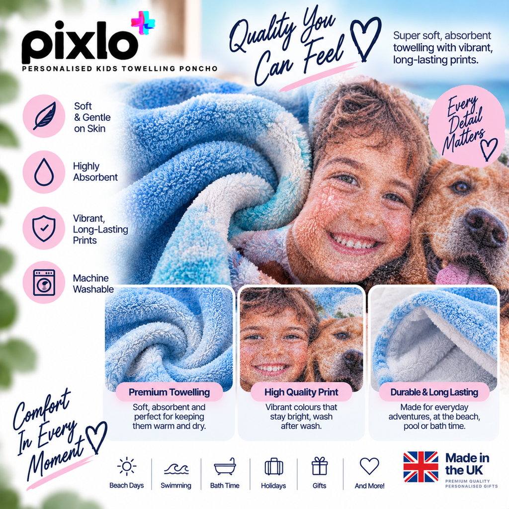 Personalised Kids Poncho – Upload Your Own Photo | Custom Children’s Hooded Poncho