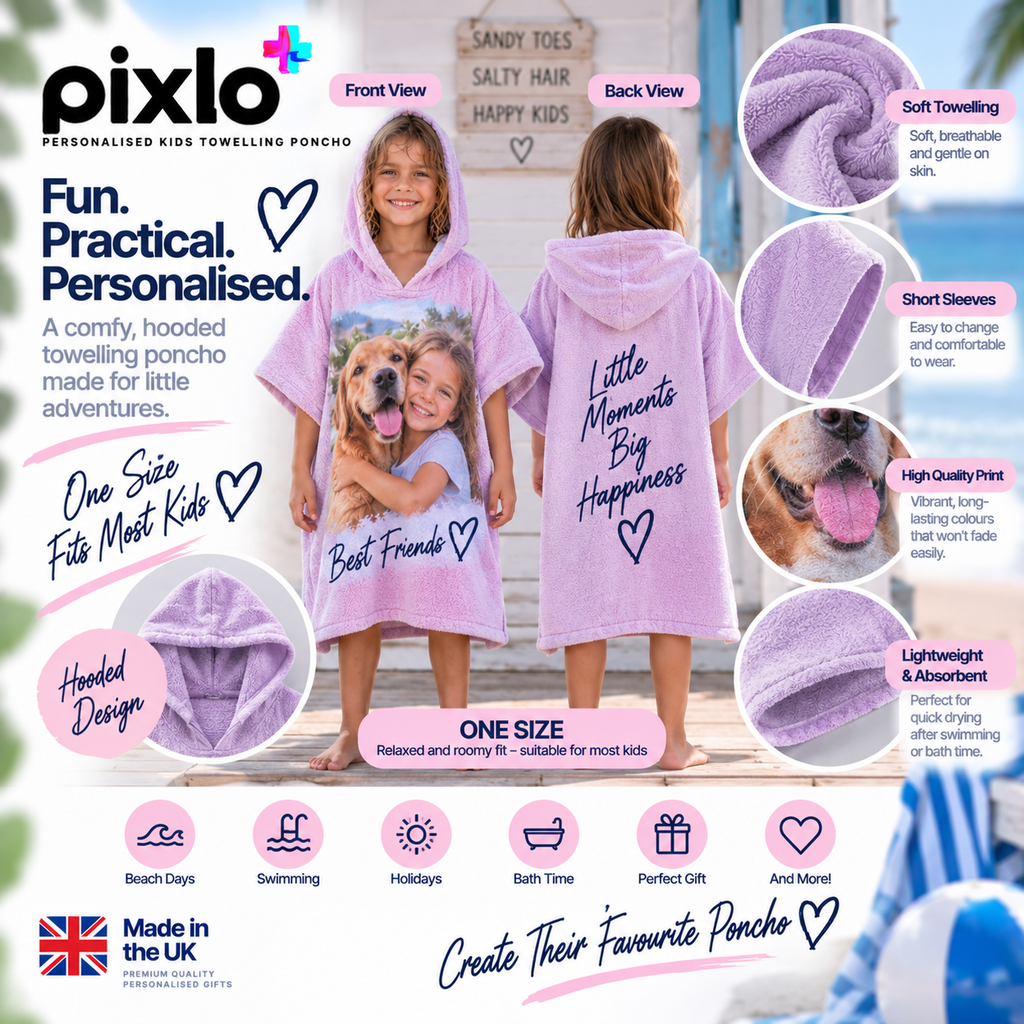Personalised Kids Poncho – Upload Your Own Photo | Custom Children’s Hooded Poncho