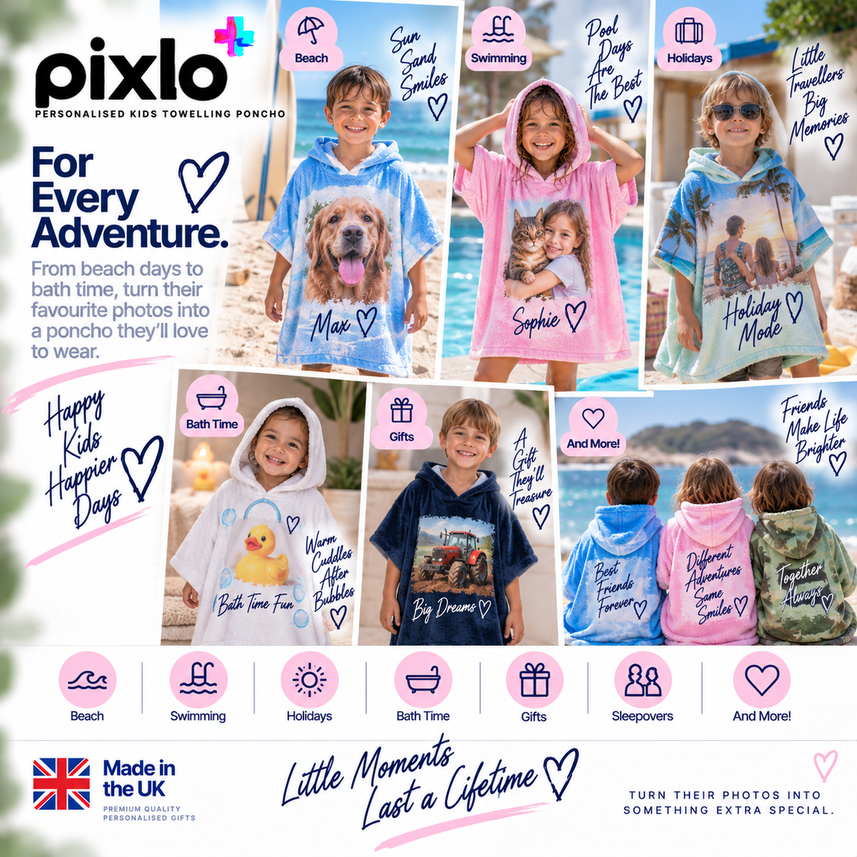 Personalised Kids Poncho – Upload Your Own Photo | Custom Children’s Hooded Poncho