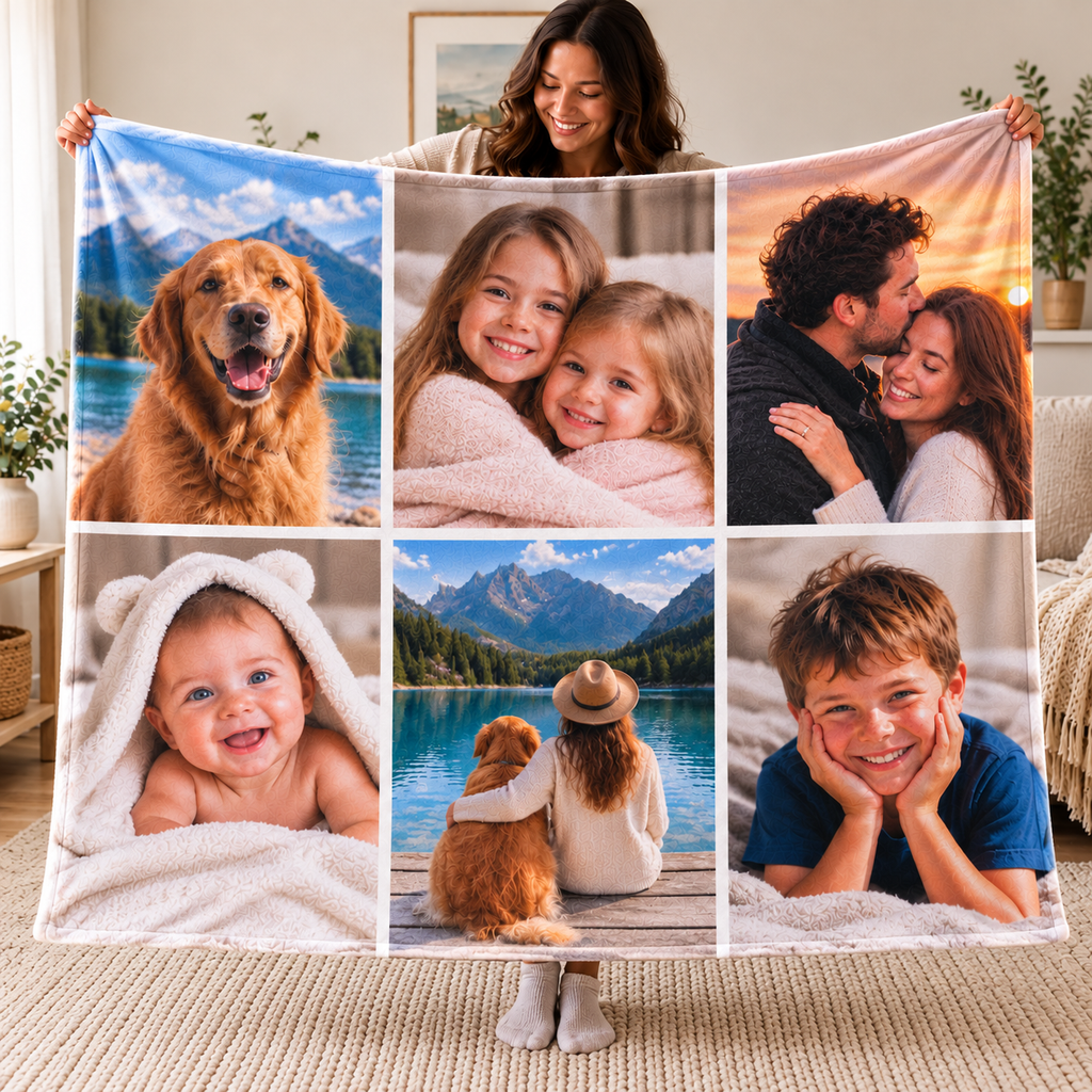 Personalised 6 Photo Collage Blanket – Custom Blanket With Your Pictures