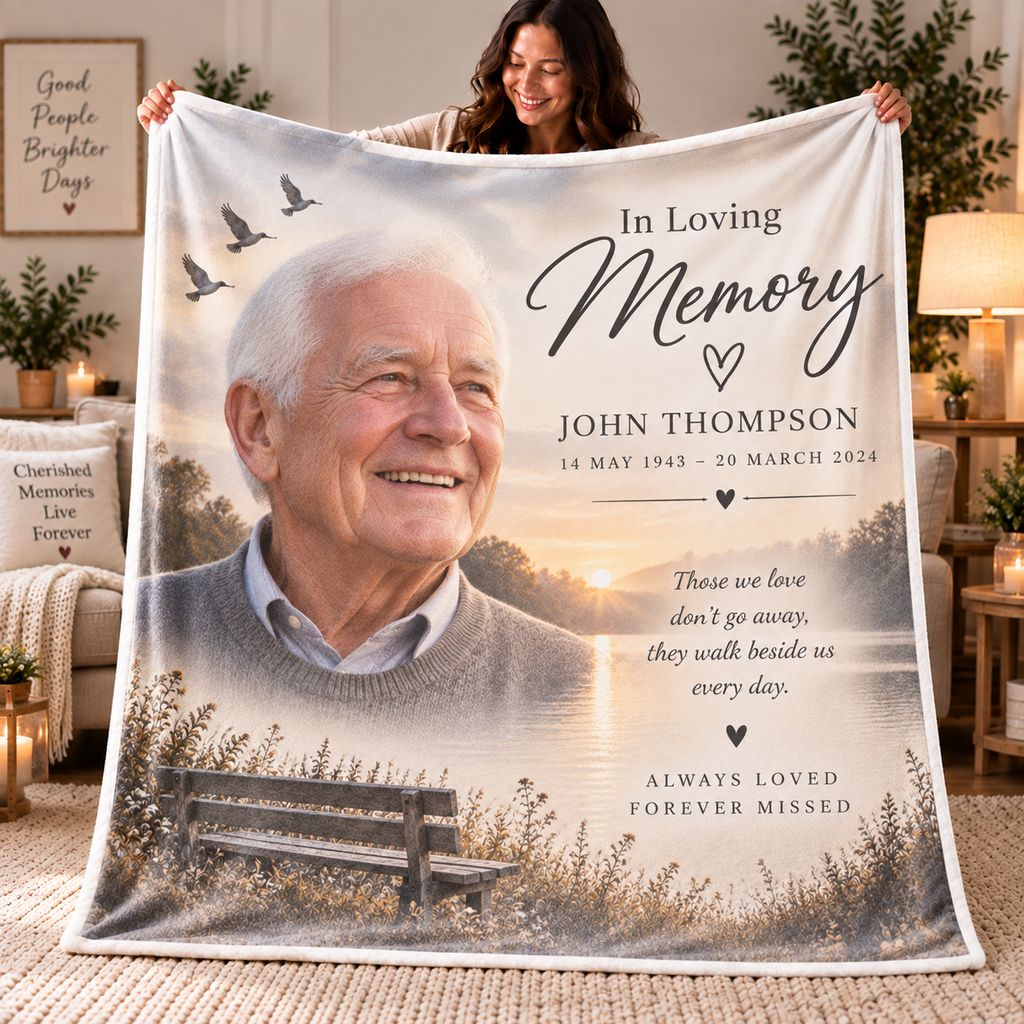 Personalised Memorial Photo Blanket – In Loving Memory Blanket With Photo, Name & Dates