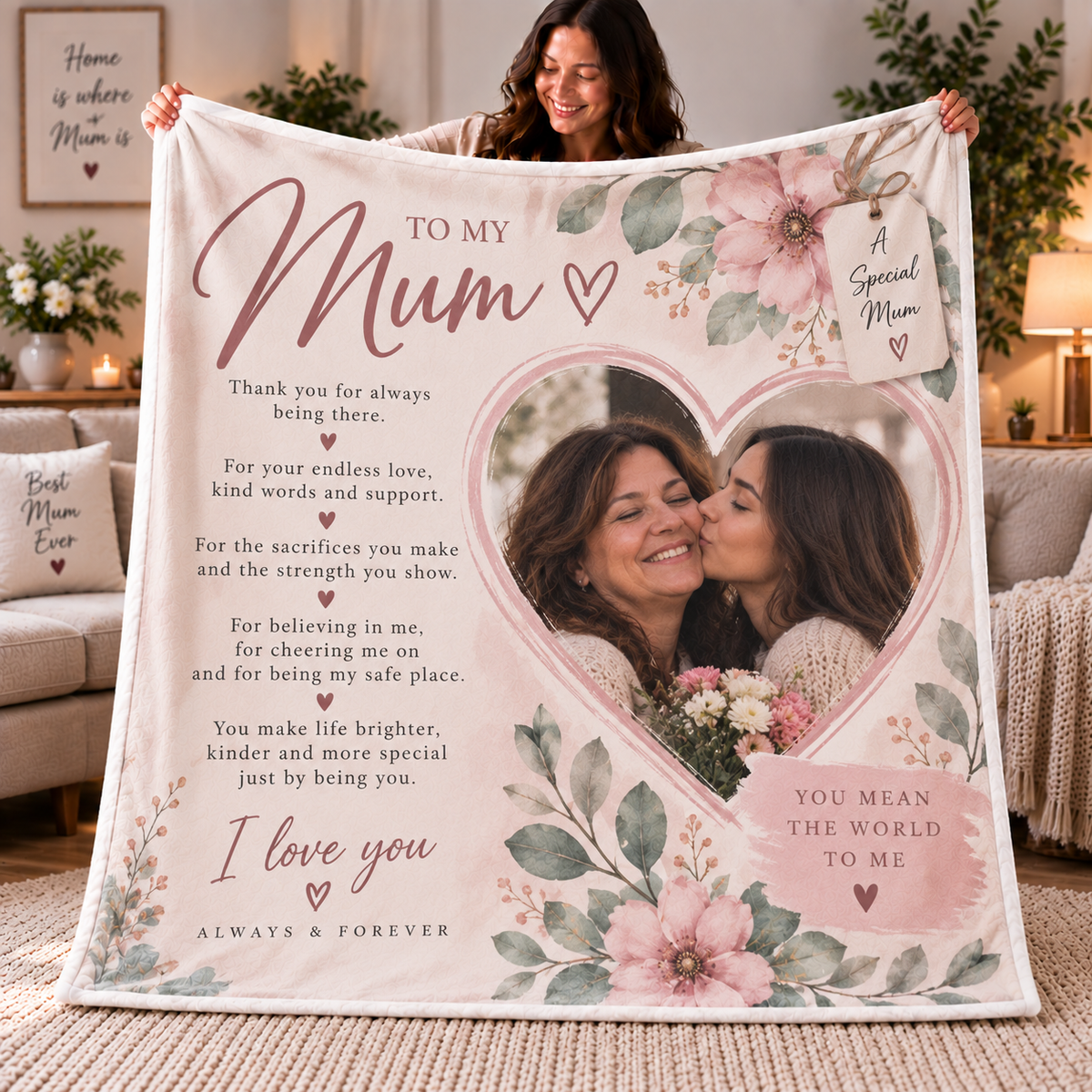 Personalised Mum Photo Blanket – Custom Mother’s Day Gift With Photo & Message