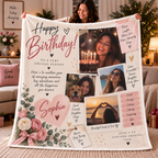 Personalised Birthday Photo Blanket – Custom Birthday Gift With Photos, Name & Message