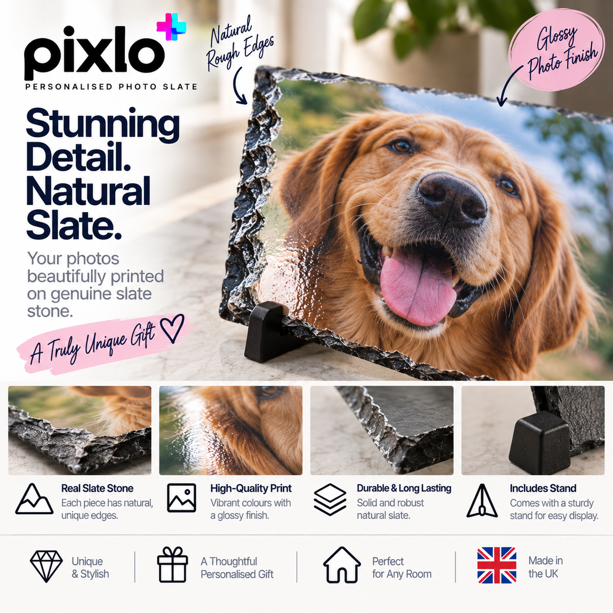 Personalised Photo Slate – Upload Your Own Photo | Custom Picture Slate Stand